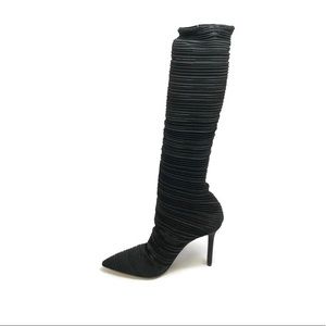 Black Satin Plisse Boots/Booties